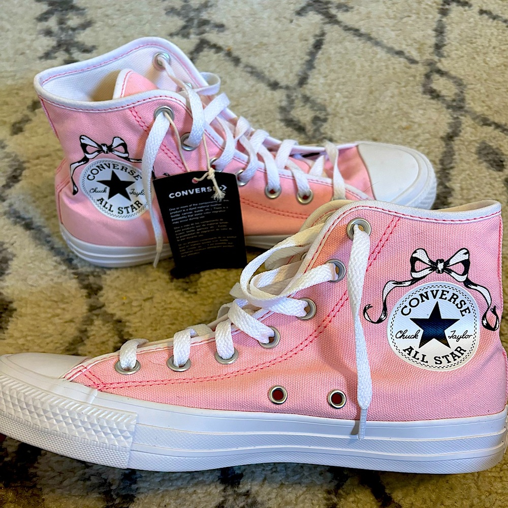 Brand New Custom Converse- Pink and White with Bow